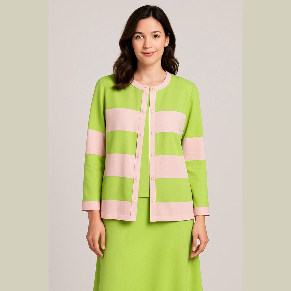 Tally Taylor Green and Pink Skirt Suit Set Women's